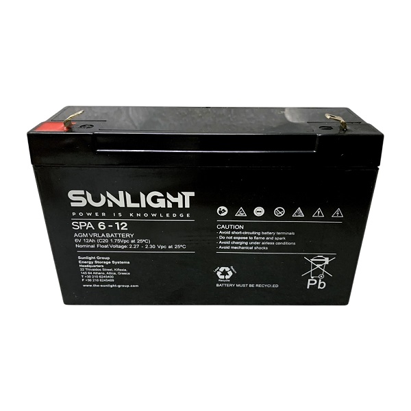 PB612 Μπαταρία Sunlight VRLA 6V 12Ah SPA για UPS και συναγερμούς