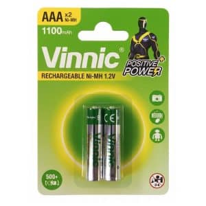 Επαναφορτιζόμενη μπαταρία Vinnic AAA R03 1100mAh Ni-MH σε συσκευασία blister.