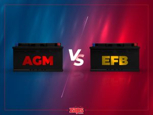 Comparison of AGM and EFB car batteries with the ZAPS logo